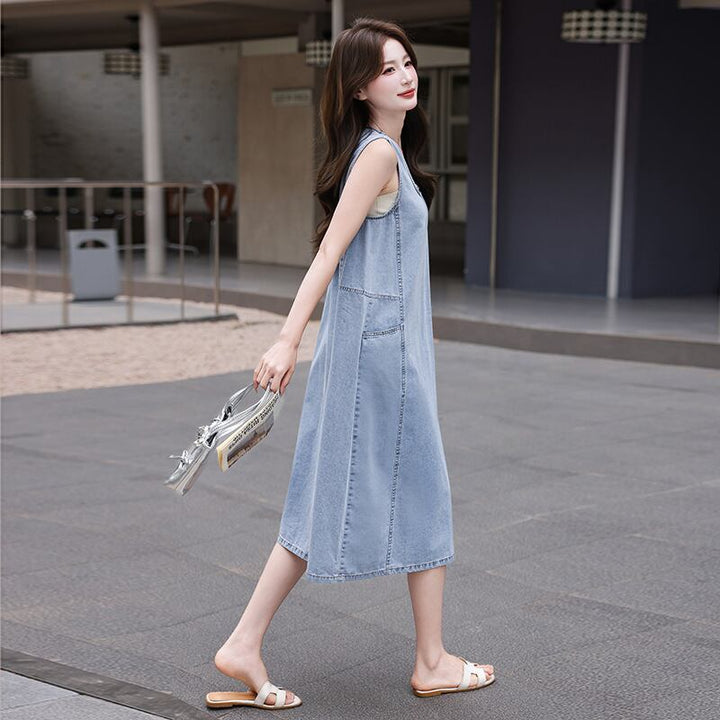 【dress】デニムロングベストワンピース Q8422