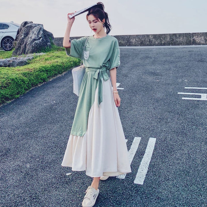 【dress】人気上昇中ファッション切り替えTシャツワンピース　M16990