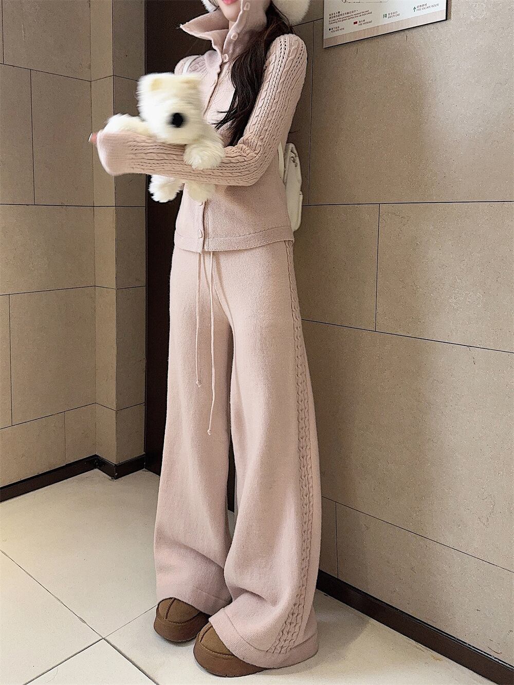 【set】ニットカーデ×ワイドパンツセット　M28199