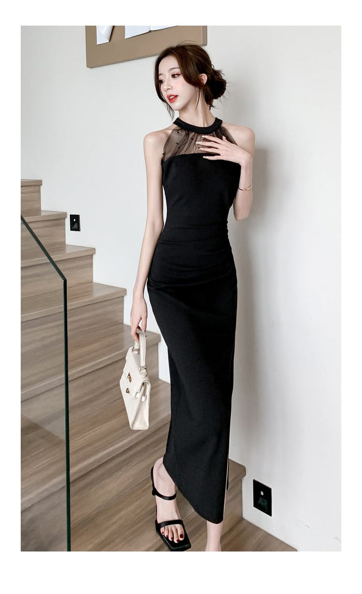 【dress】おしゃれ！ノースリーブスリットワンピース　M17226
