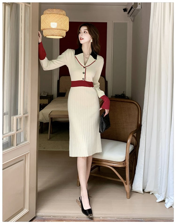 【dress】配色ニットワンピース　M25706