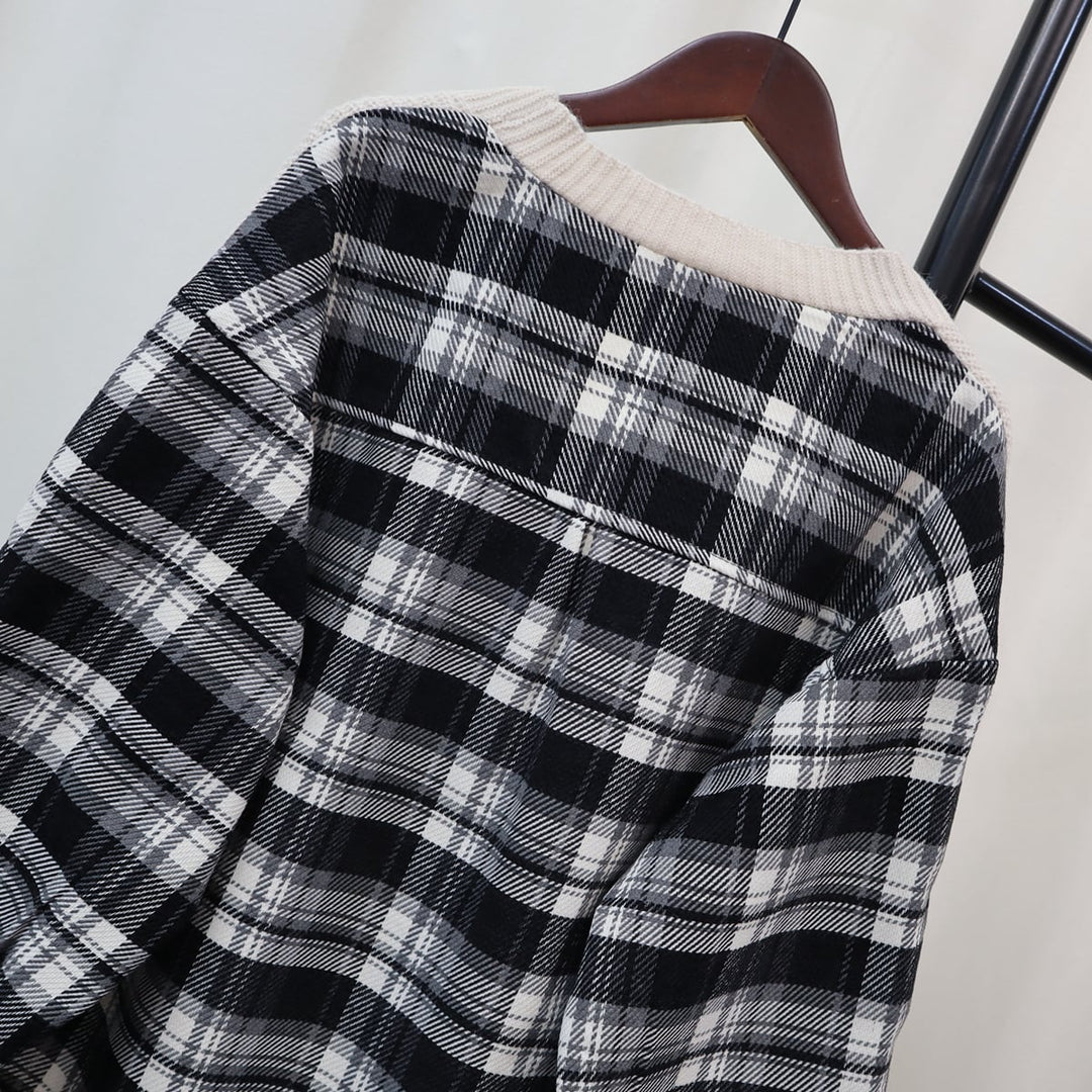 【outer】チェック柄ドッキングニットカーデ　M18259