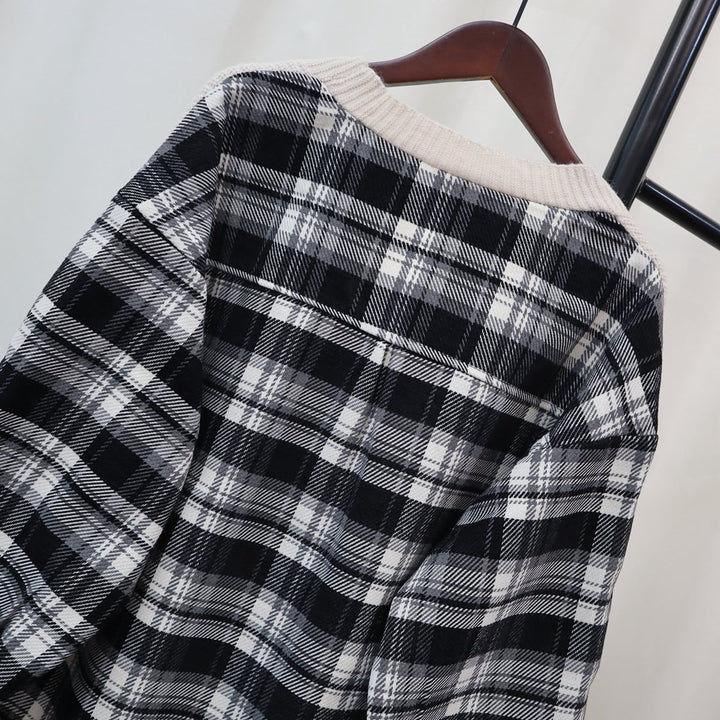 【outer】チェック柄ドッキングニットカーデ　M18259