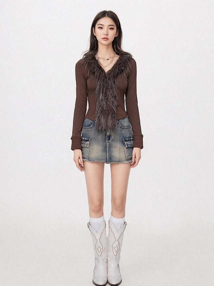 【tops】ファードッキングニットトップス Q7617