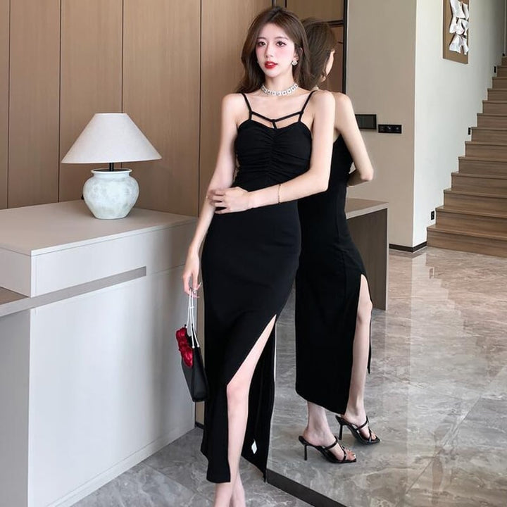 【dress】細身効果抜群♪スリットキャミソールワンピース　M17184