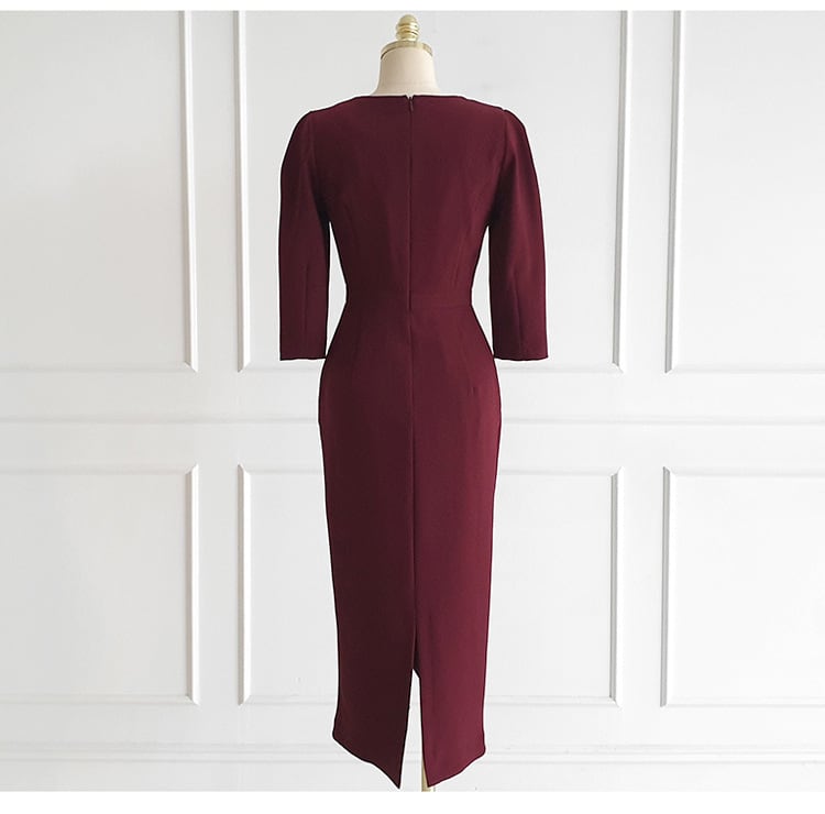【dress】OL、通勤7分袖スリットデートワンピース　M17727