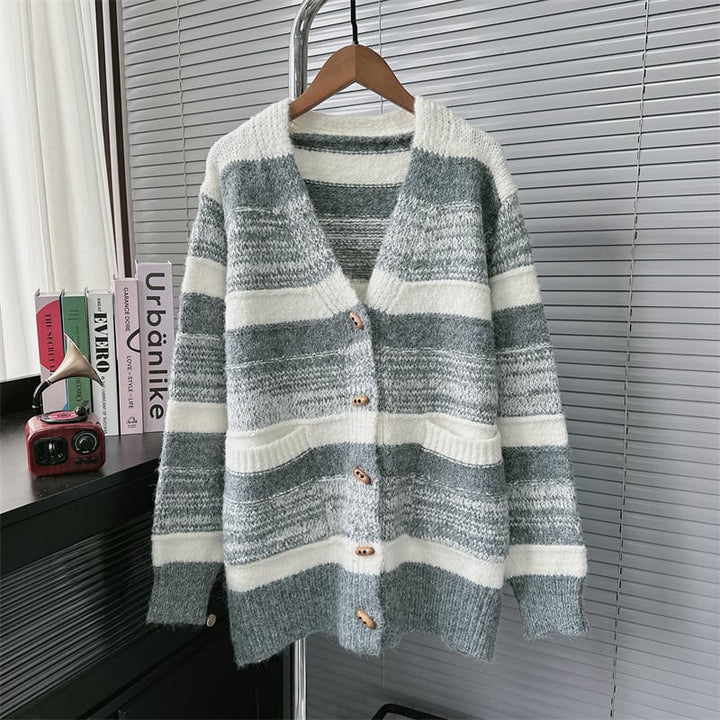 【outer】ボーダー柄ニットカーデ　M26997