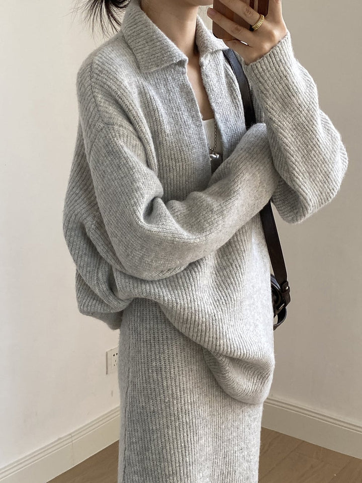 【set】Vネックニットトップス×ロングスカートセット　N3441