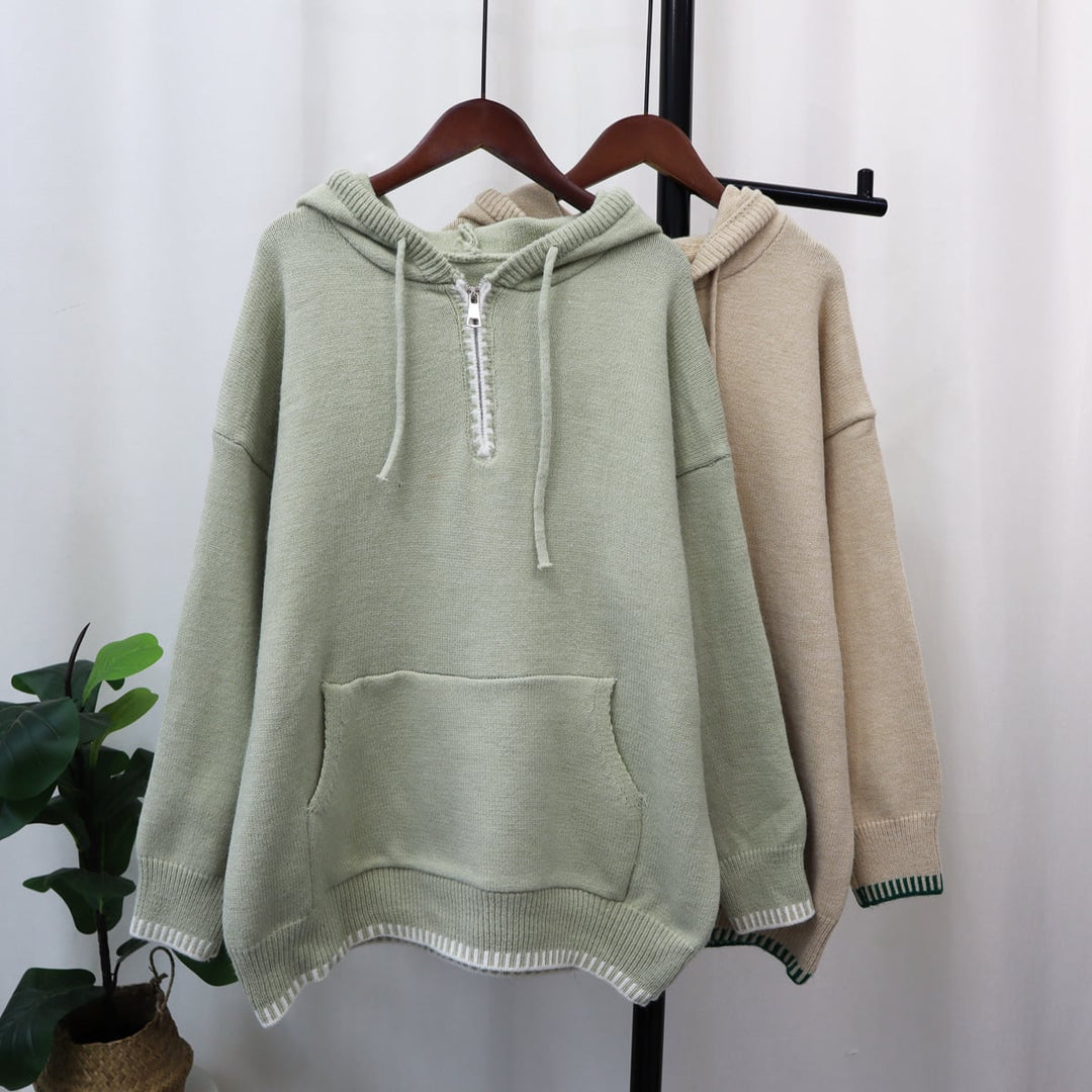 【tops】フード付きニットセーター　M18341