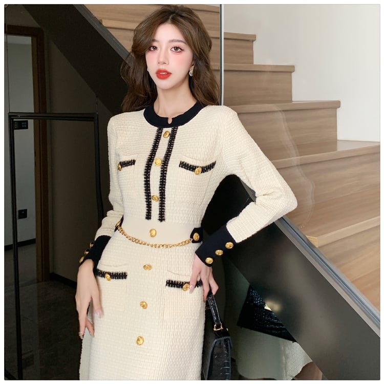 【dress】アウトポケットニットワンピース　M17902