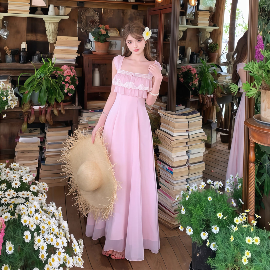 【dress】レースドッキングフリルロングワンピース　N3557