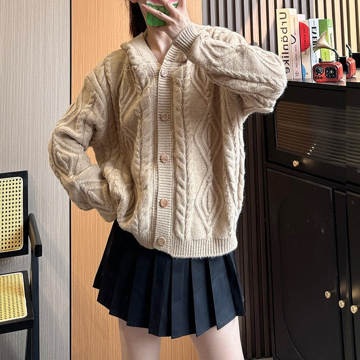 【outer】ボタンフーディーニットカーディガン　M17888
