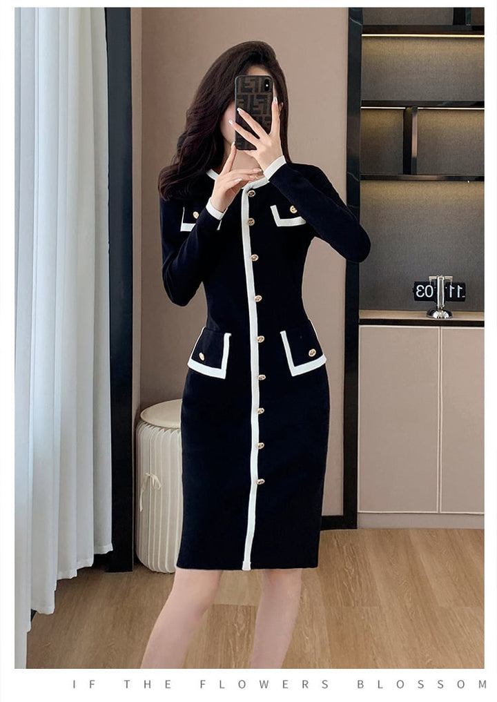 【dress】ボタンデザインニットワンピース　M18396