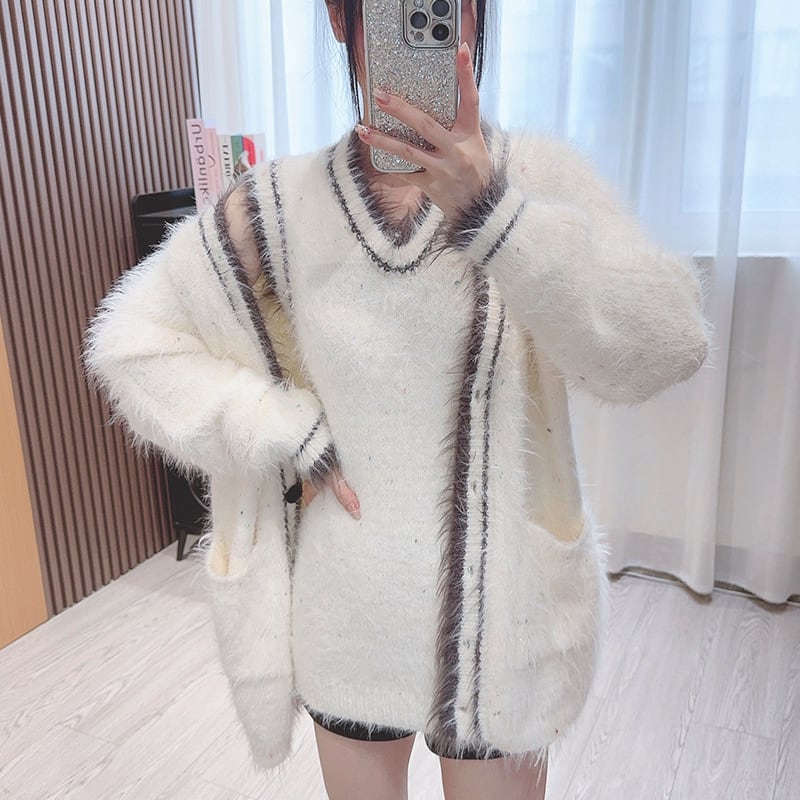 【set】ニットカーデ×ベストワンピースセット　M26789
