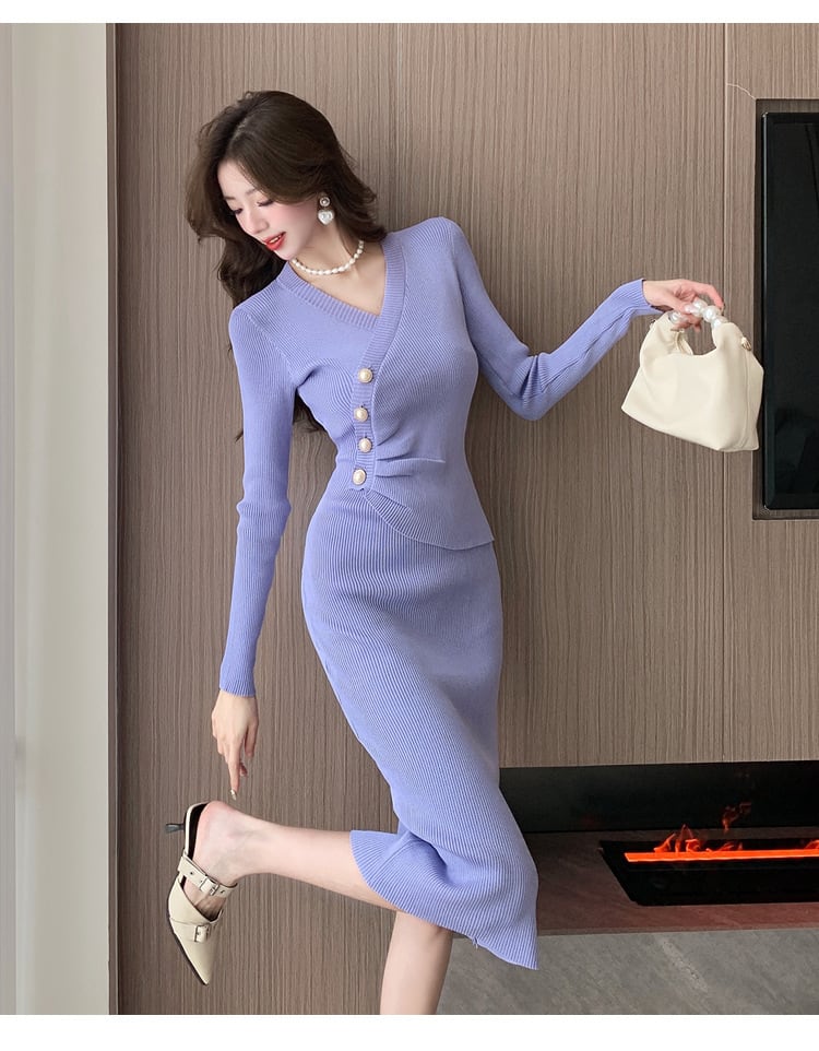 【dress】人気を独占中 ボタンデザインニットワンピース　M17591