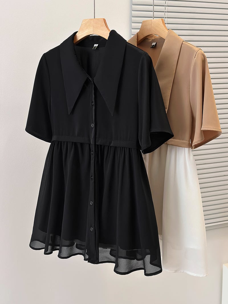 【dress】韓国系超人気切り替えシャツワンピースゆったり　M16780