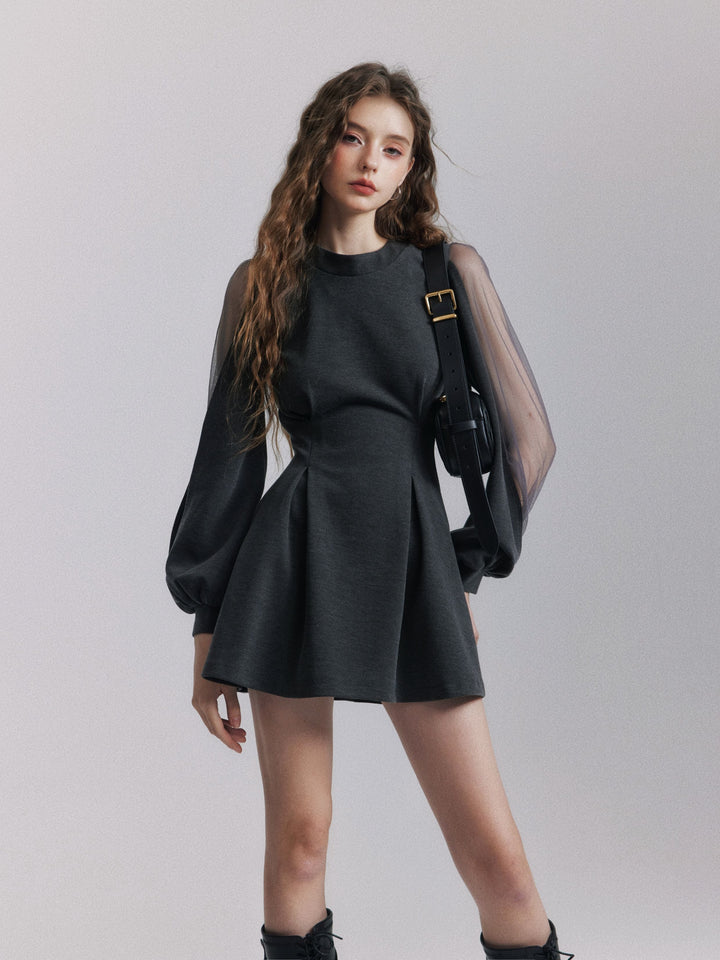 【dress】バックリボンチュールスリーブミニワンピース　N3484