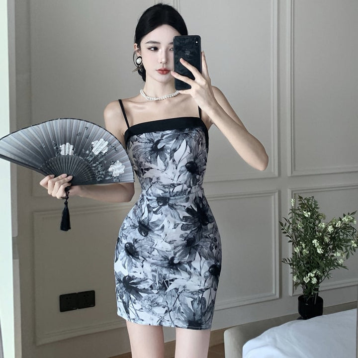 【dress】高級感 chicプリントキャミソールワンピース　M17090