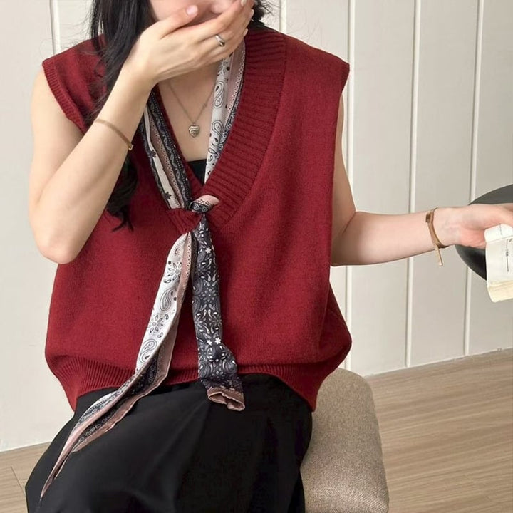 【tops】スカーフ付きニットベスト Q8126