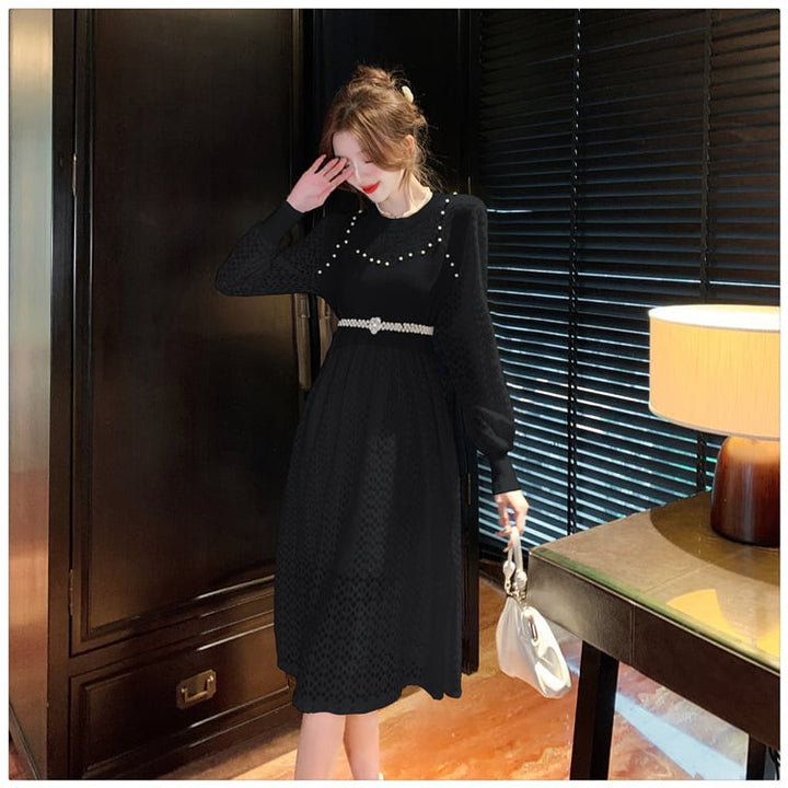【dress】レースドッキングニットワンピース　M18431