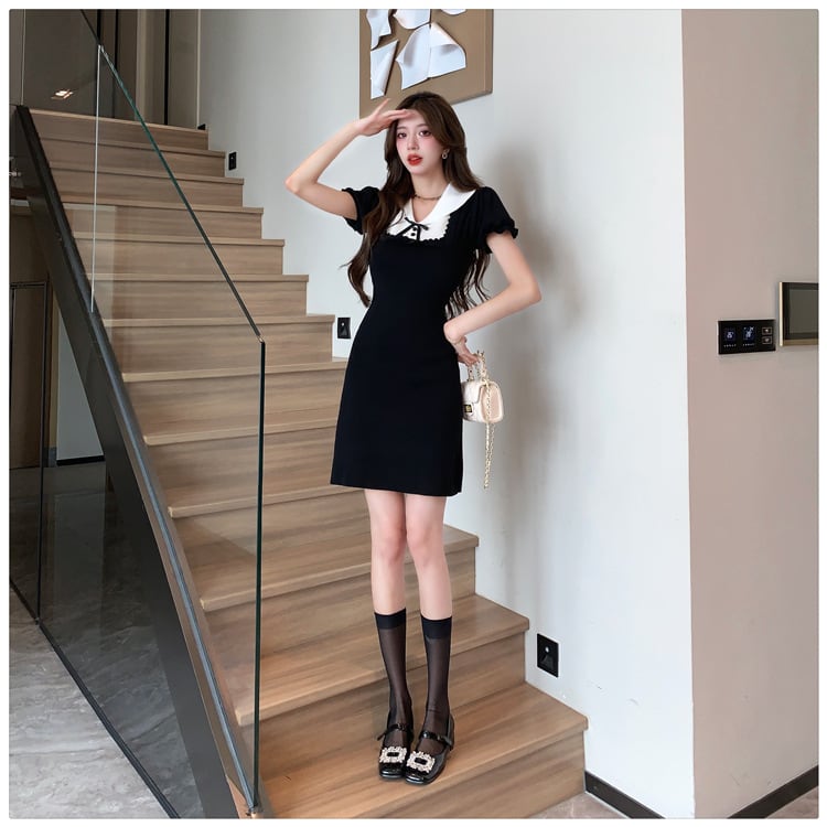 【dress】気質満点大人可愛い薄手ニットワンピース着瘦せ　M16874