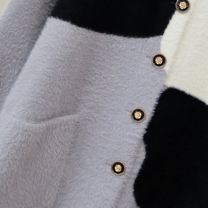 【outer】クルーネック配色ニットカーデ　M18313