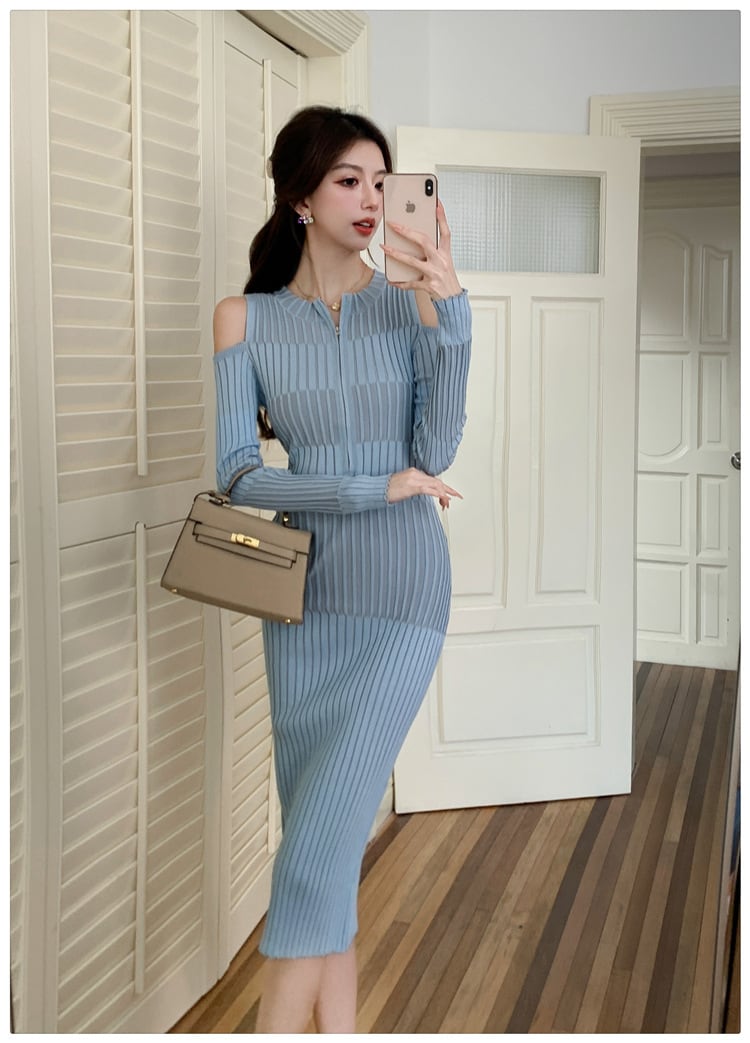【dress】オフショルダーニットワンピース　M26586