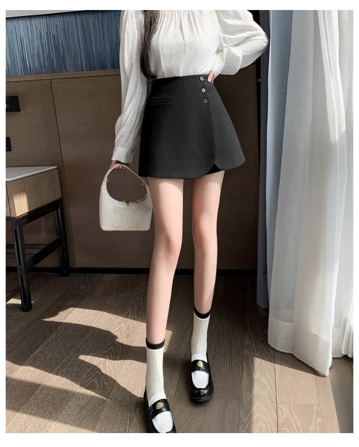【bottoms】ハイウエストキュロットパンツ　M29034