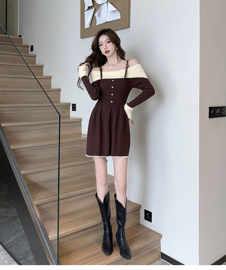 【dress】オフショルダーニットワンピース　M18362