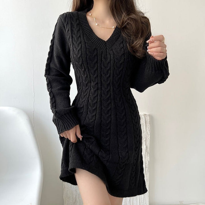 【dress】Vネック無地ニットワンピース　M17948