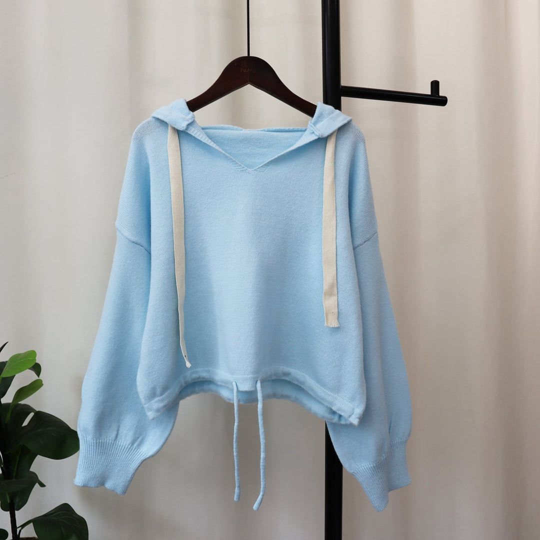 【tops】フード付き無地ニットプルオーバー　M17855