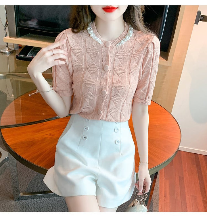 【tops】存在感 スウィートオシャレ薄手ニットトップス　M16839