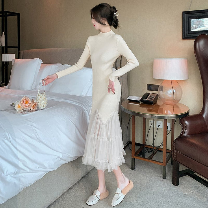 【dress】マーメイド切り替えニットワンピース　M17673