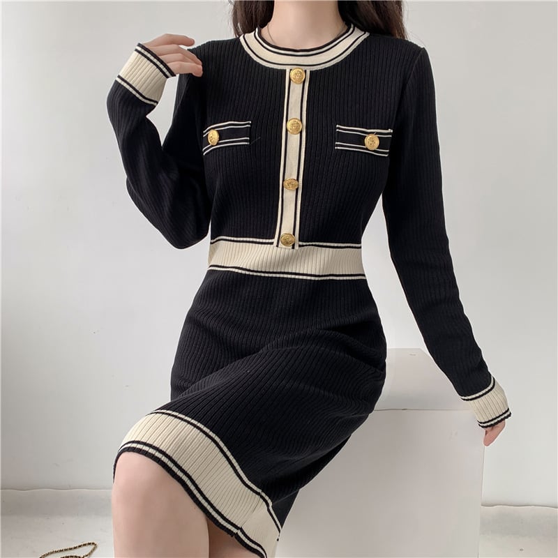 【dress】韓国系超人気エレガントニットワンピース　M17485