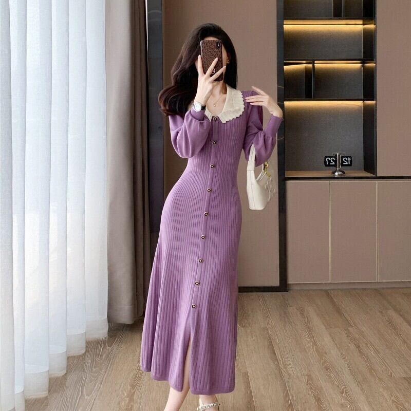 【dress】ボタンデザインニットワンピース　M18657