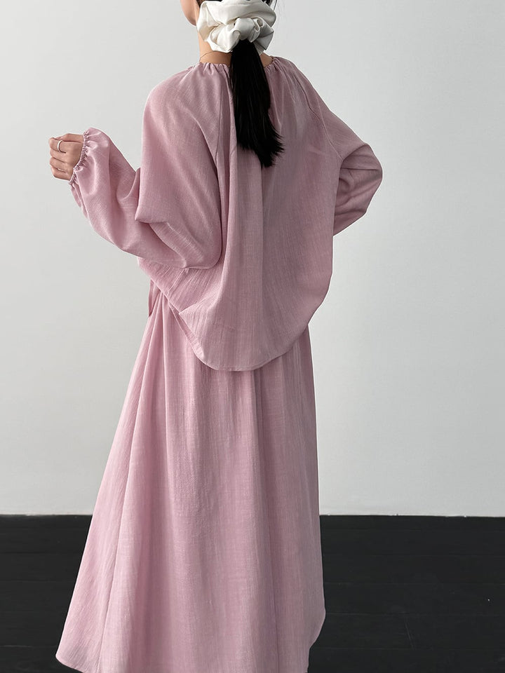 【set】リボン付きトップス×ロングスカートセット Q8324