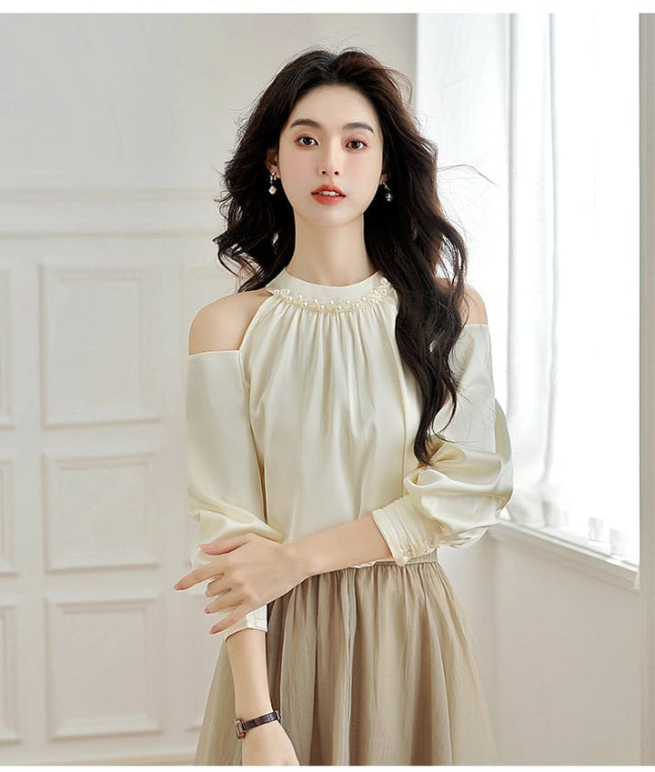 【tops】オフショルダーシャツトップス　M29093