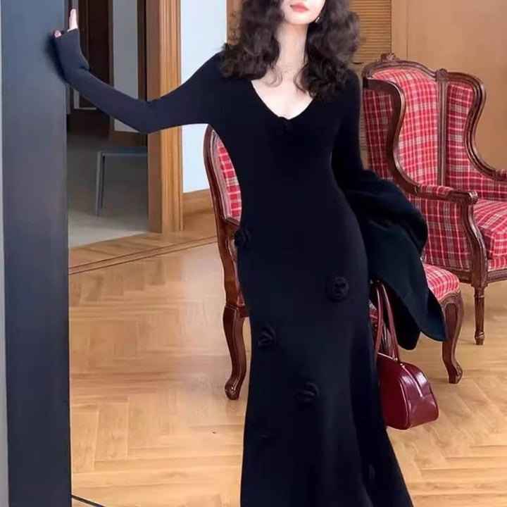 【dress】立体フラワーニットワンピース　M26363