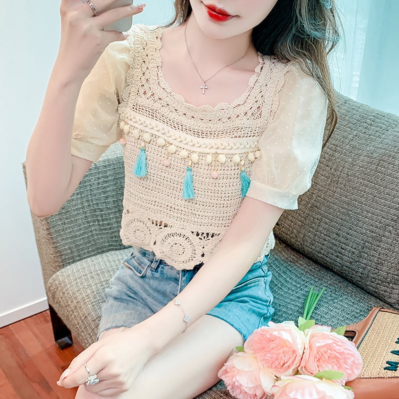 【tops】柔らかくて優しい印象カットワークニットトップス　M17061