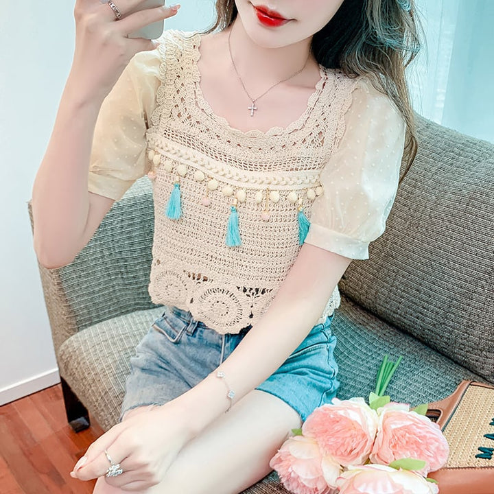 【tops】柔らかくて優しい印象カットワークニットトップス　M17061