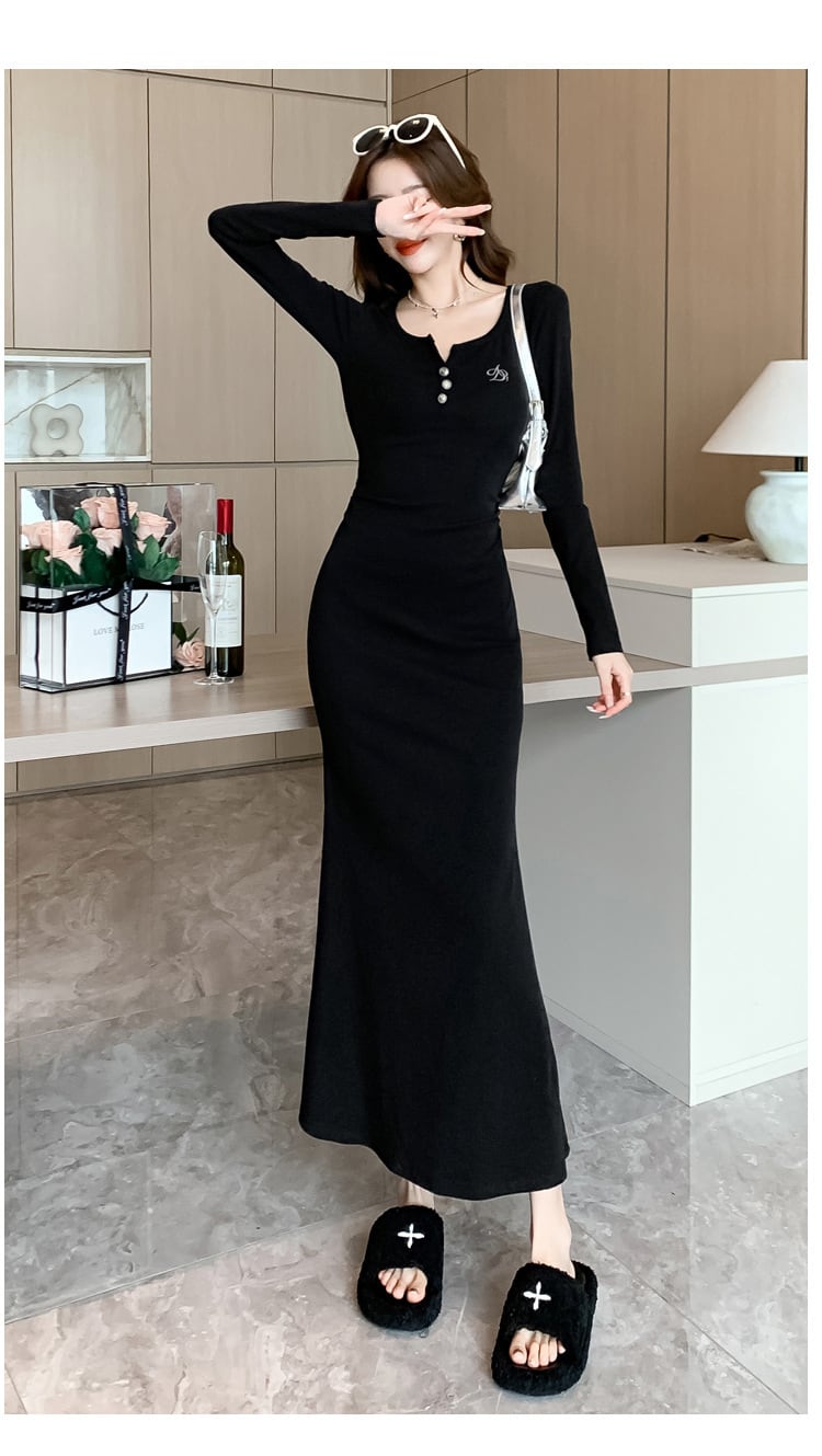【dress】マーメイドVネックワンピース　M18284