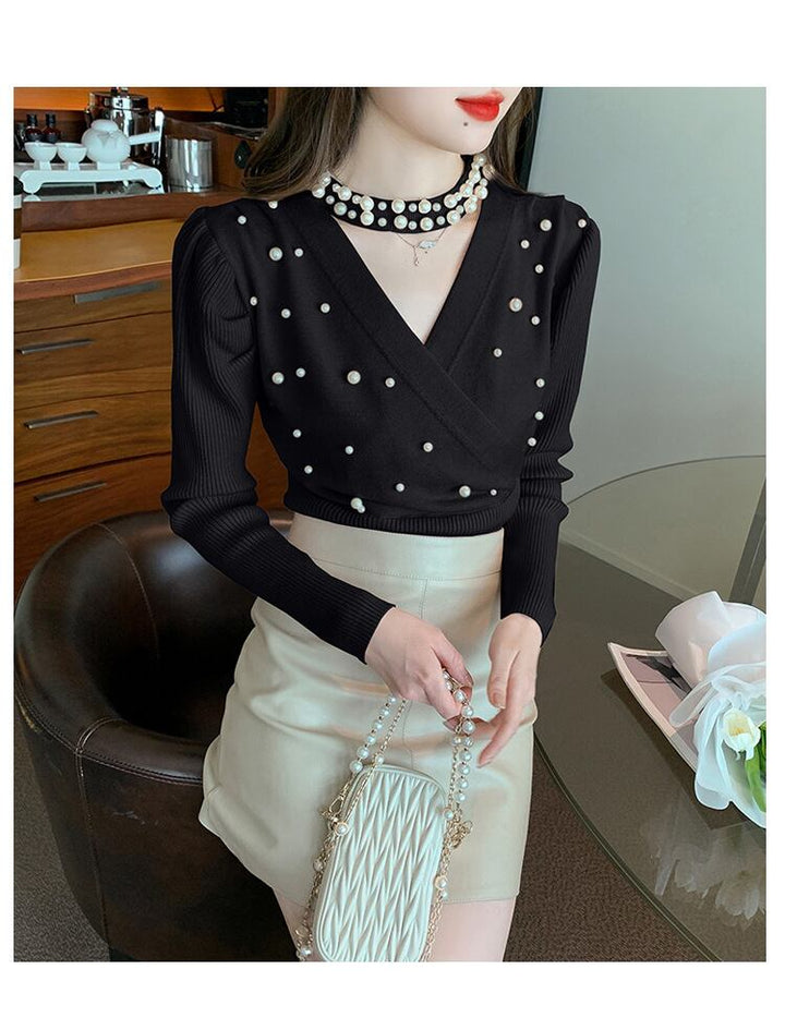 【tops】パールニットトップス　M19018