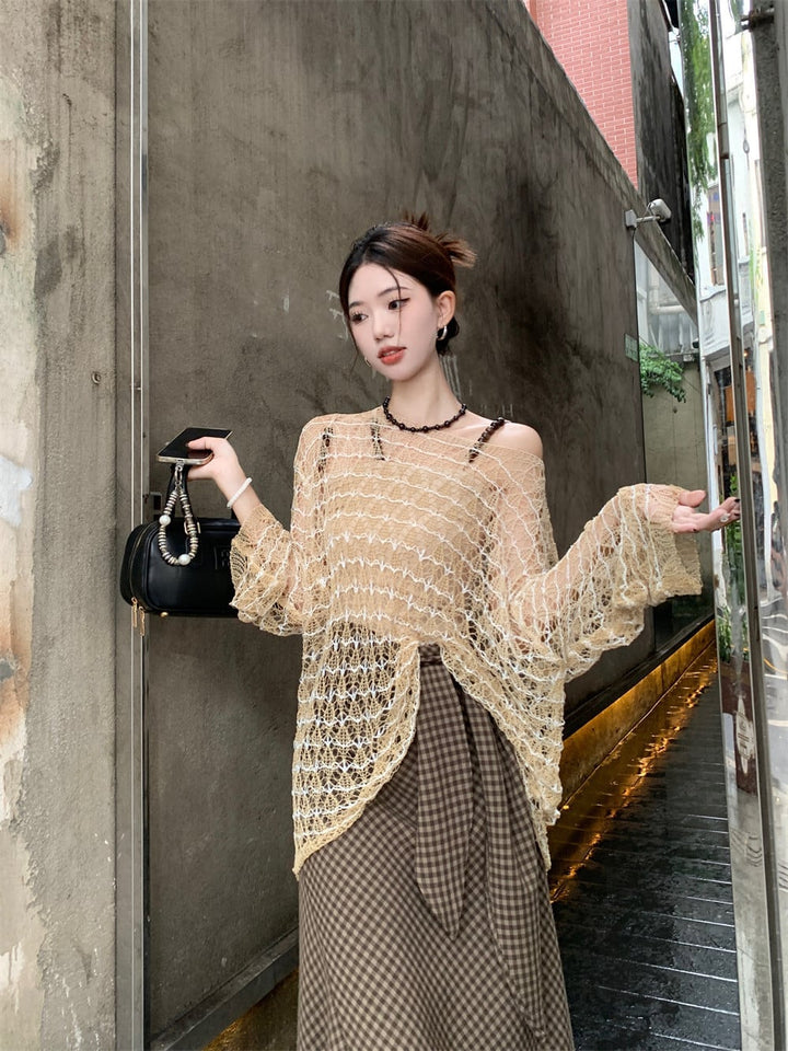 【set】カットワークトップス×キャミソール×スカートセット　M25205
