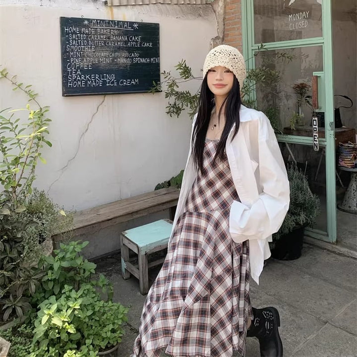 【dress】チェック柄イレヘムキャミワンピース Q8271