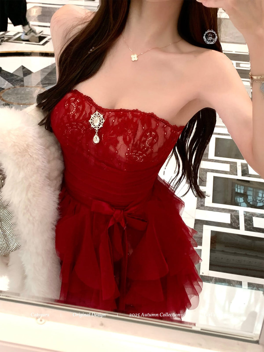 【dress】オフショルレースワンピース×チュールスカートセット　N3506