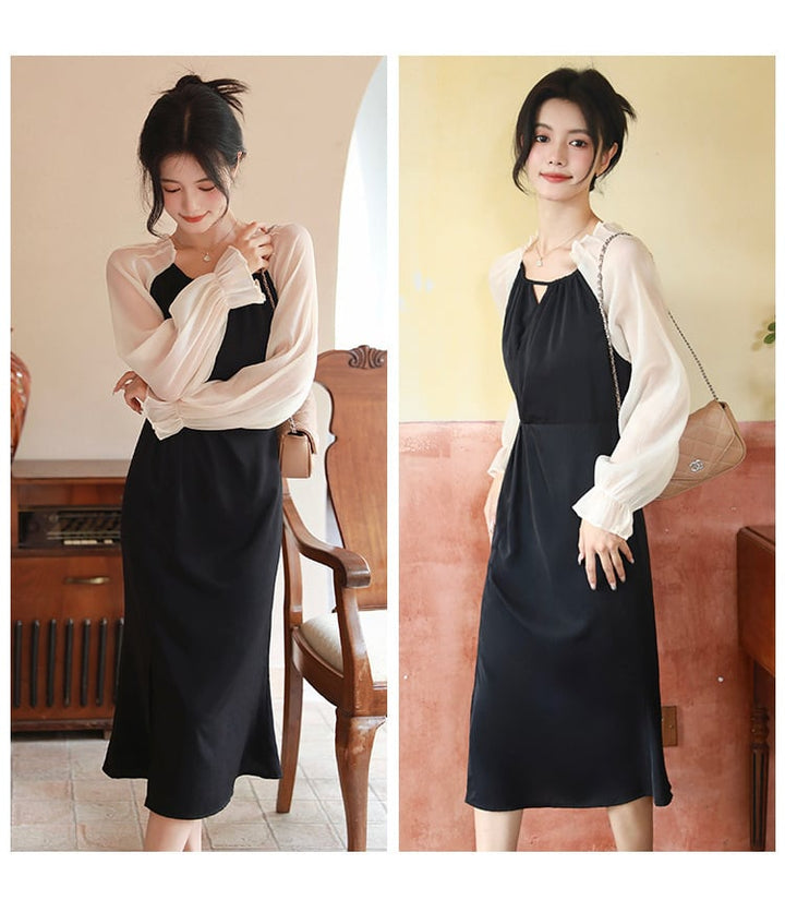 【dress】おしゃれ大人気切り替えデートワンピース着瘦せ　M17082