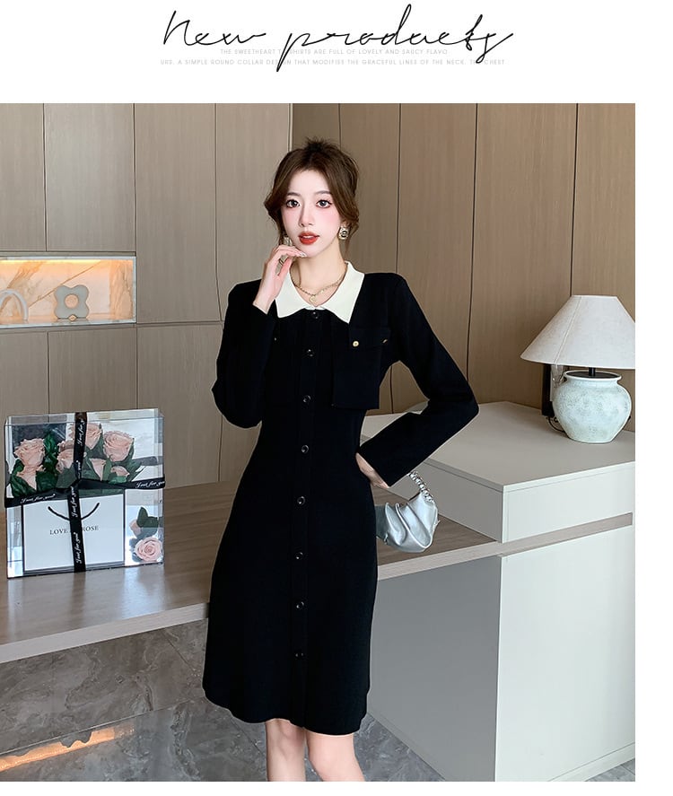 【dress】おしゃれ！エレガント切り替えニットワンピース　M17670