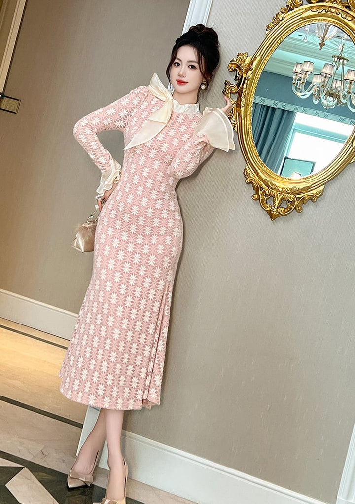 【dress】リボン付きマーメイドワンピース　M27010