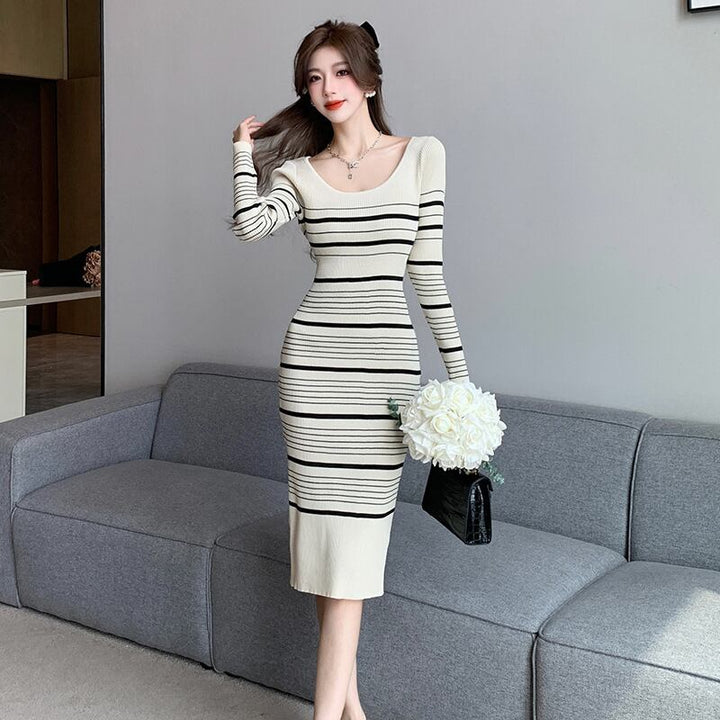 【dress】ボーダー柄ニットワンピース　M18749