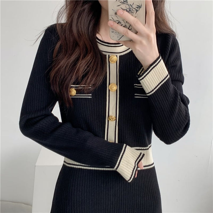 【dress】韓国系超人気エレガントニットワンピース　M17485